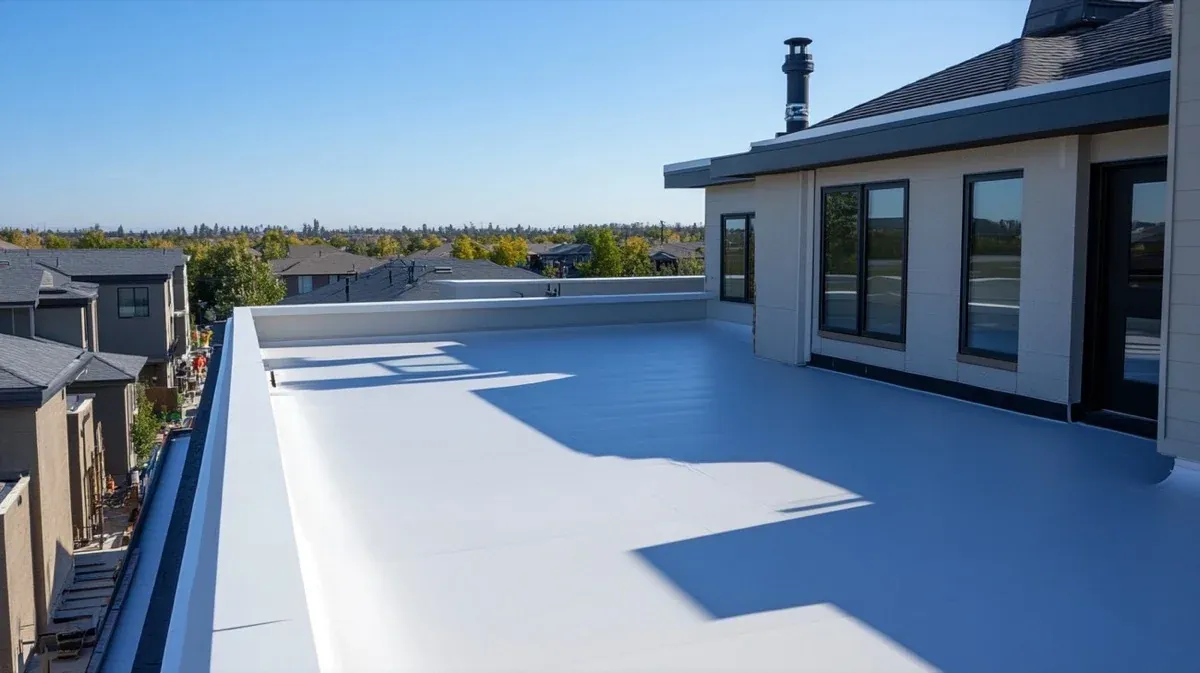 Low-slope commercial roof membrane on a Lake County building